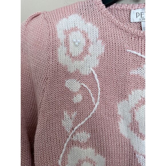 Vintage Petite Sophisticate Floral Pearl Knit Sweater – Grandmacore Coquette - Picture 4 of 8